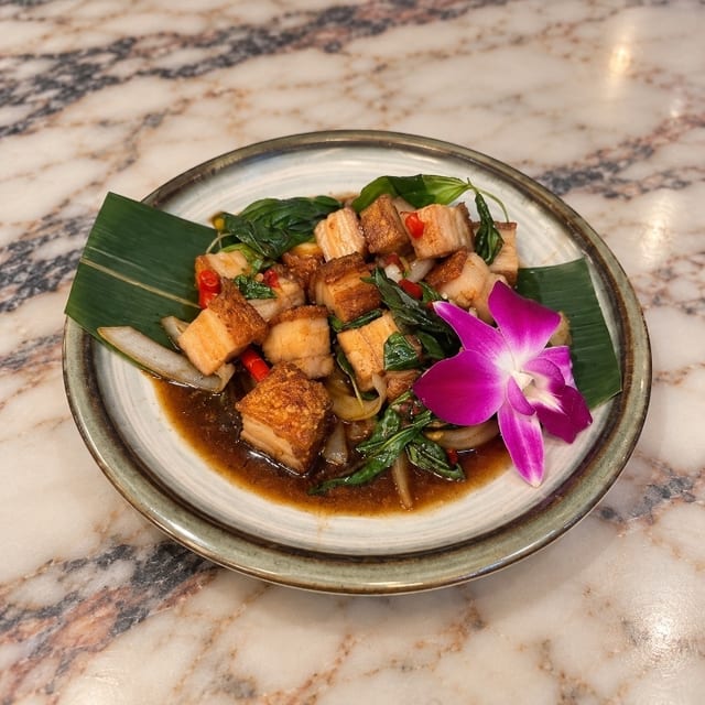 Crispy Pork Belly Crispy Basil.